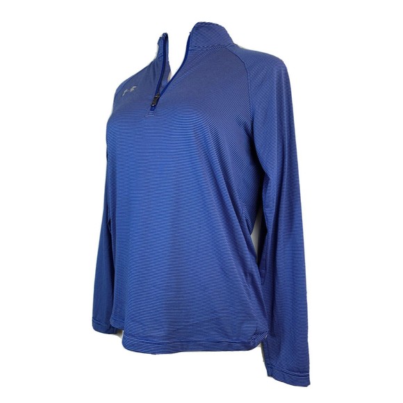 Under Armour Womens S Top Loose Heat Gear 3/4 Zip Blue Stripe Long Sleeve Active - Picture 4 of 12